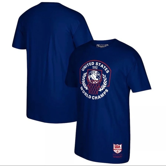 Men's USA Basketball 1992 Dream Team Backboard Navy T-Shirt by Mitchell & Ness - Picture 1 of 3